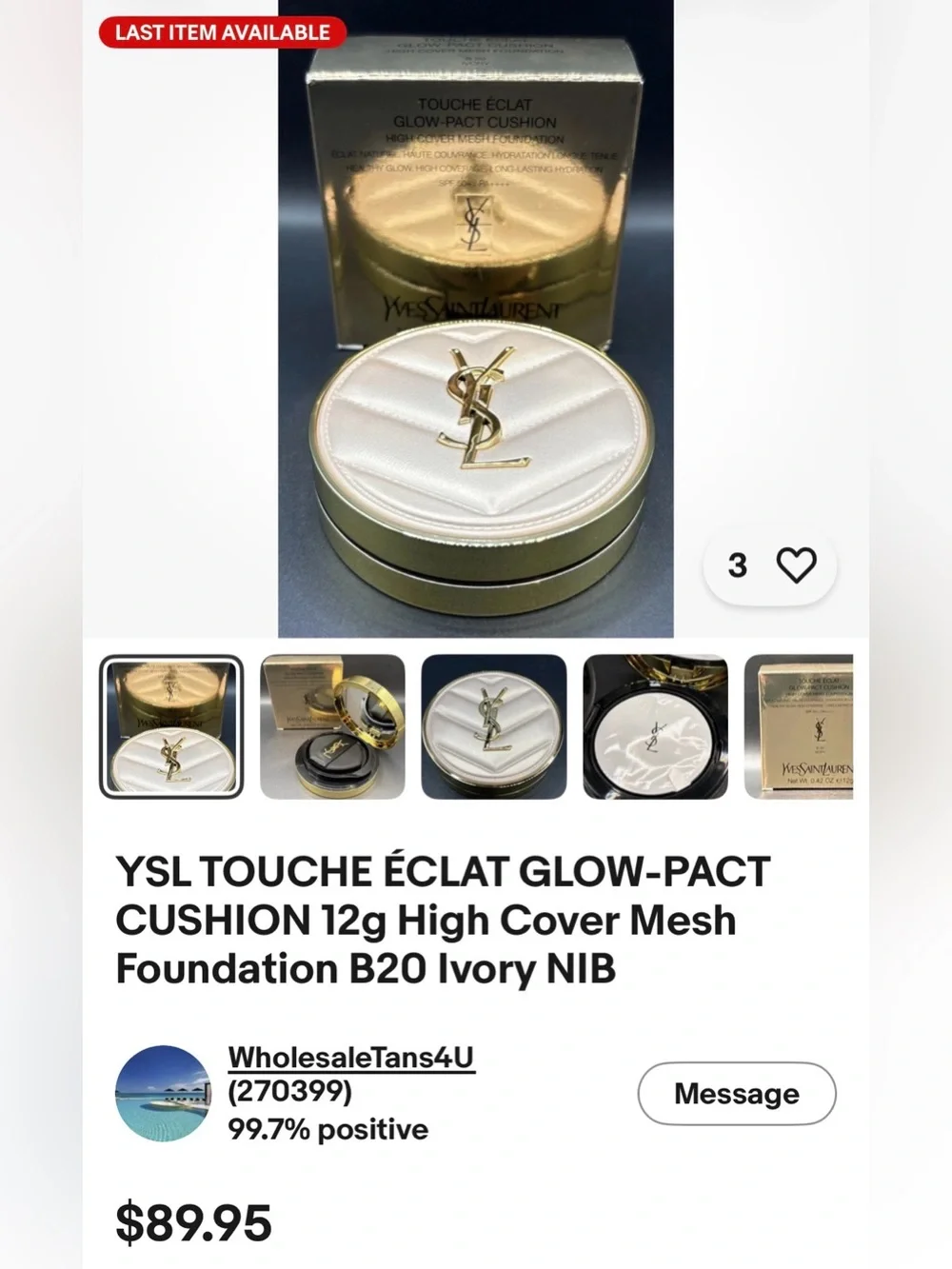 YSL Touche Ivory Éclat Glow-Pact Cushion Foundation SPF 50+ PA++++